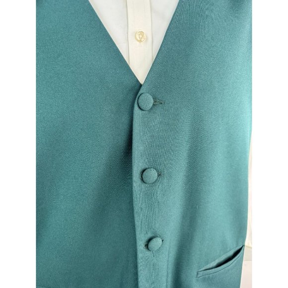 Giorgio B Tunic Vest With Collar Size 48 Green Polyester Fabric Covered Buttons - Picture 6 of 16